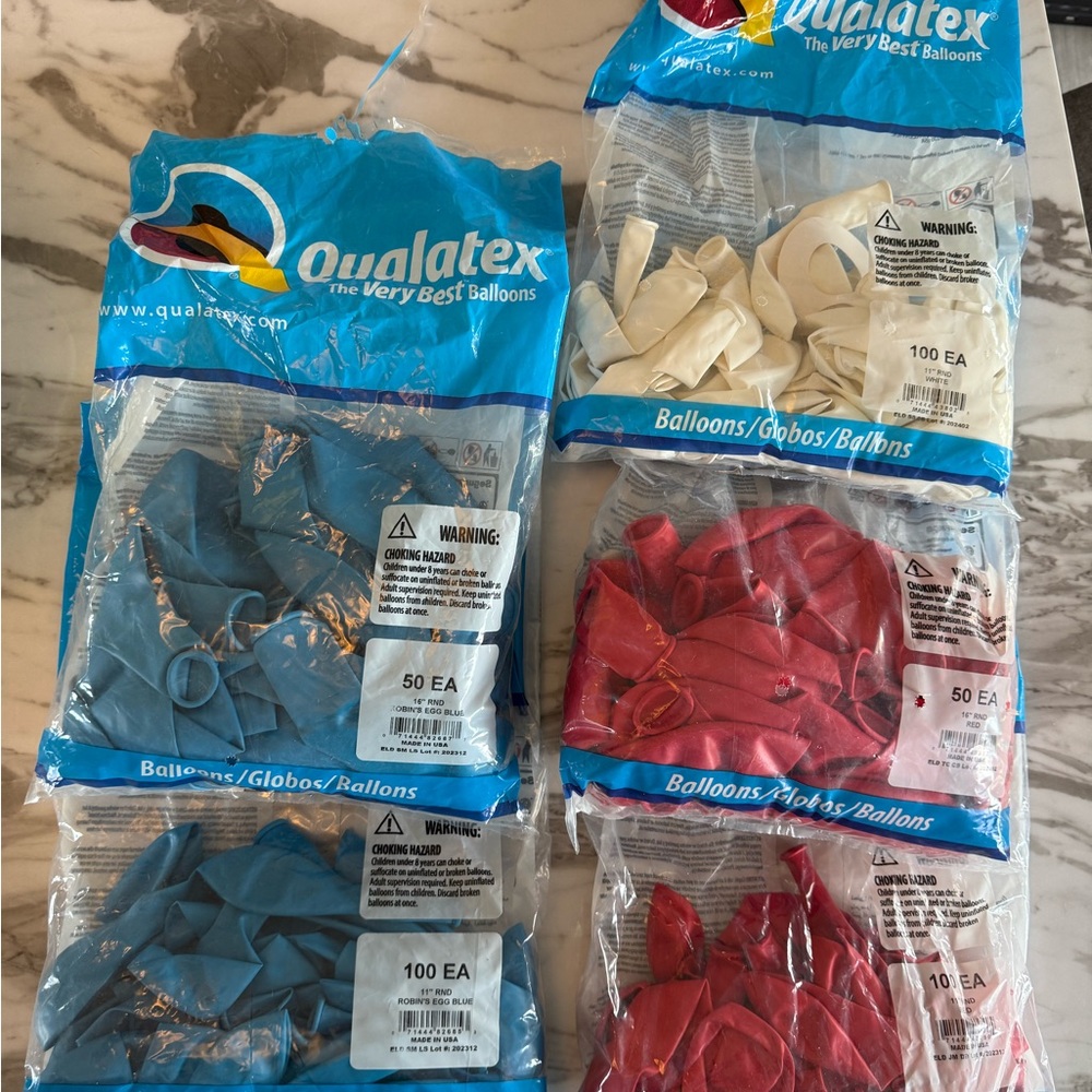 Qualatex round balloons - Blue, Red, White